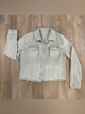 Maurices Light Gray Denim Jacket with Raw Hem